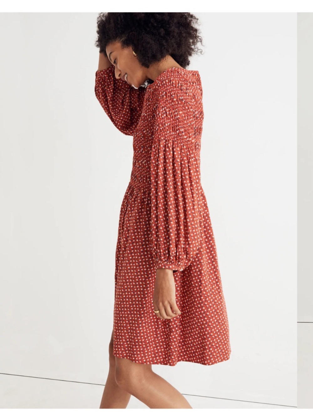 Madewell Challis Button-Front Mini Dress - Red/Rust Tiny Daisy Pattern - Size M